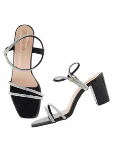 Shoetopia Stylish Strappy Block Black Heels for Women – Open Toe Ankle Strap Sandals, Perfect for Parties, Weddings & Night Out Comfortable & Stylish EU41