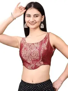 Womanista Pink Color Banarsi Jacquard Corset Shape Saree Blouse for Women with Tie up Dori at Back