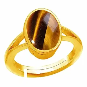 DAURAYA GEMS 10.00 Ratti 9.35 Carat Natural Tiger Eye Oval Cut Gemstone Astrological Gold Plated Ring Original Certified for Men's and Women's (NOP0154)