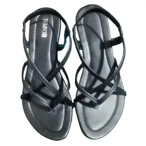 Stylish Sandals Comfortable Sole Latest Flat Sandal for Girls and Women (Black, UK Footwear Size System, Adult, Women, Numeric, Medium, 5)
