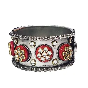 Total Fashion Jewellery Silver Plated Adjustable Oxidised Bangle Bracelet Kada for Women and Girls