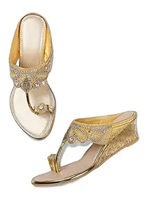WalkTrendy Womens Synthetic Gold Open Toe Sandals With Heels - 4 Uk (Wtwhs34_Gold_37)