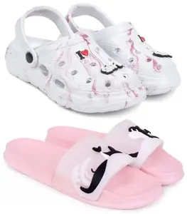 Pampy Angel Combo Pack of 2 Slipper/Flip Flops/Slides/Clogs/Sandals with Adjustable Back Strap for Women,(WCL-LGirl-White,Dolphin-Pink),38 (Euro)