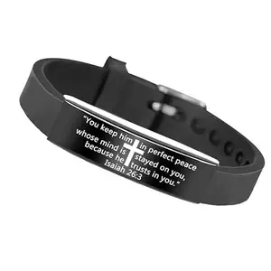 Shiv Jagdamba Religious You Keep Him in Perfect Peace Isaiah 26.3 Wristband Black Silicone Bracelet For Men And Women ShivBrBlr12