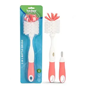 BAYBEE 2 in 1 Nylon Bristles Baby Feeding Bottle & Nipple Cleaning Brush Easy Grip 360° Rotating Long Handle Milk Bottle Cleaner Brush for Easy Clean Bottle Neck & Corners for All Mugs & Cups (Pink)