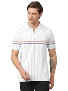 BULLMER Trendy Colour-Block/Graphic Printed Collar/Polo Neck T-Shirt for Men White X-Large