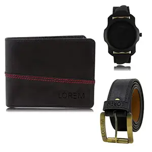LOREM Watch-Artificial Leather Belt & Wallet Combo for Men (Fz-Lr22-Wl07-Bl01)