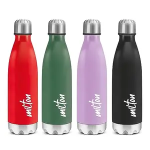 MILTON Shine 1000 Stainless Steel Water Bottle Set of 4, 900 ml Each, Red, Military Green, Purple, Black | Single walled | Leak Proof | Easy Grip | Gym | Home | Kitchen | Hiking | Treking | Travel