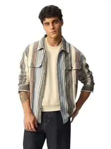 The Souled Store: Anchor Stripes Men and Boys Long Sleeve Spread Collar Beige and Blue Striped Lightweight Easy to Style Everyday Office Wear Casual Cotton Relaxed Shirt
