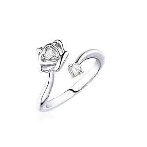 MYKI Alluring Silverette Princess Crown Adjustable Ring For Women & Girls (Silver)