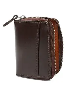 TEAKWOOD LEATHERS Teakwood Brown Unisex Zip Around Coin and Card Wallet