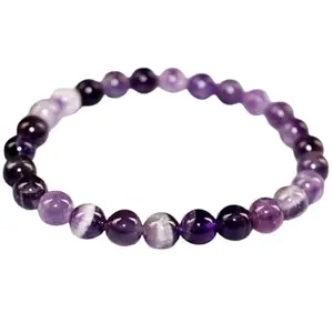 Lady Works Natural Amethyst Quartz 8mm Round Shape Smooth Cut Beads 7.5 Inch Stretchable Bracelet For Men & Women. Unisex Bracelet For Healing, Meditation, Prosperity, Gift & Luck|LW_BRST_00546_7.5