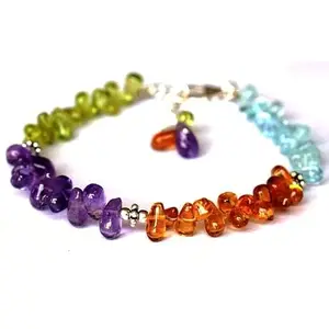 LKBEADS Natural Round Shape Smooth Cut Beads Stretchable Bracelet for Men & Women Amethyst, Peridot, Citrine & Aquamarine Drop Smooth Multicolor 7 Inch Adjustable Bracelet
