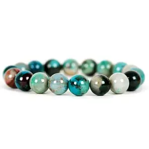 Lady Works Natural Azurite Malachite 10mm Round Shape Smooth Cut Beads 6.5 Inch Stretchable Bracelet For Men & Women. Unisex Bracelet For Healing, Meditation, Prosperity, Gift & Luck|LW_BRST_01120_6.5