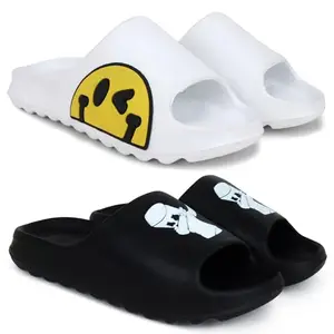Pampy Angel Combo Pack of 2 Slipper/Flip Flops/Slides/Clogs/Sandals with Adjustable Back Strap for Men,(Y-To-Eyes-White,Y-Dancer-Black),6 (UK/India)
