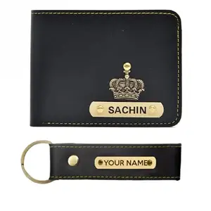 CYBE Customized Leather Men's Wallet with Name and Name Keychain Combo Gift Personalized Gift for Men's, Leather Wallet for Men's with Name (Black)