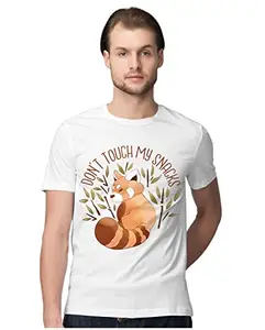 ALLEN BLACK Men's Regular Fit T-Shirt Don't Touch My Snacks - Red Panda 100% Cotton T-Shirt White_NTTOUCHPN-White S Men Round_