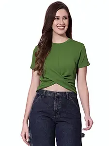 OOMPH! Crop Tops for Women, Green - mt593