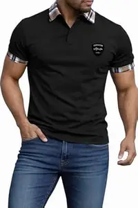 Premium Cotton Polo T-Shirt for Men, Slim Fit, Half Sleeve, Check Collar Design, Casual Stylish