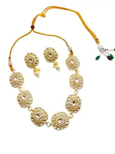 Just In Jewellery Golden Kundan Studded Pearl Beaded Choker Sleek Necklace with Earrings For Girls and Women for festivels & Celebrations. (Gold 2)