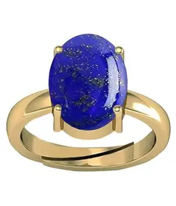 JEMSPRIME 7.25 Ratti 6.50 Carat Lapis Lazuli Ring Natural Lapiz Ring Original Lab Certified Blue Lapis Precious Stone Adjustable Ring Gold Plated Ring