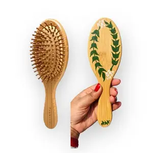 Natural Goat Hair Baby Brush, Hand-Painted Floral Design, Wooden Handle, Soft Bristles for Cradle Cap