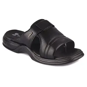 Red Chief Black leather casual slippers for men