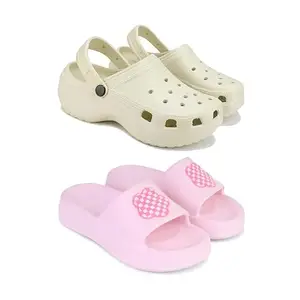 Premium Comfortable Regular Wear Women Clogs with Slider Sandal for Women's & Girls-Combo(2)-OO8-O17-5 Light Pink