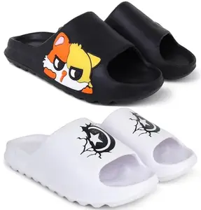 Pampy Angel Combo Pack of 2 Slipper/Flip Flops/Slides/Clogs/Sandals with Adjustable Back Strap for Men,(Y-To-Bili-Black,Y-Ktstar-White),9 (UK/India)