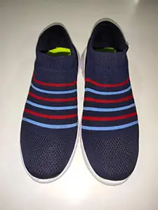 Mahadev Footwear- Dark Blue Stripped Sports Shoes