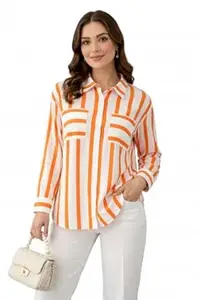 NINEOX Women's Rayon Oversized Fit Crop Top Korean Style Long Sleeve Oversized Button Down|| Workwear Top for Office & Casual Wear Women Shirt || Shirt for Woman || Top for Women (L-98-101)