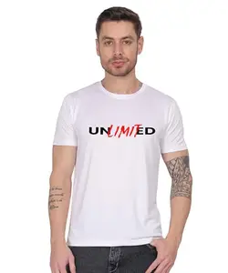 Unlimited Graphic Print Cotton T-Shirt, Round Neck, Half Sleeves White