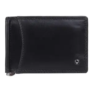 Allen Solly Men's Money Clip Leather Bi-Fold Slim Wallet with Card Holders (Black)