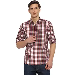 Red Chief Rust/White/Navy Blue Full Sleeve Check Smart Slim Cotton Casual Shirt for Men (8905177603479_M)