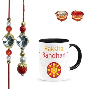 Manonita Rakhi Gift for Brother, bhaiya bhabhi, Gift Set (Rakshabandhan Mug, Roli,Chawal) BV-BLACKMUG-8