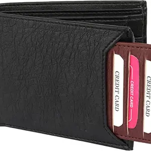 WILD EDGE Artificial Leather Black Men's Wallet - Compact and Light Weight - Comes with a Brown Detachable Card Holder and Snap Closure - Color : Black (Pack of 1)