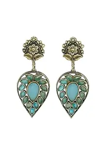 Femmibella Silver-plated & Blue Contemporary Stone-Studded Drop Earrings For Women and Girls