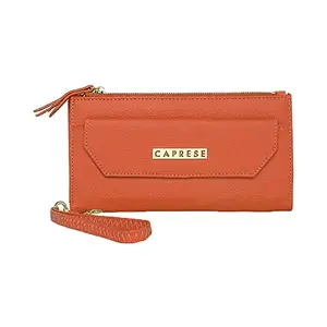 Caprese Mia Zipper Closure Faux Leather Women's Casual Wallet (Orange, Large)
