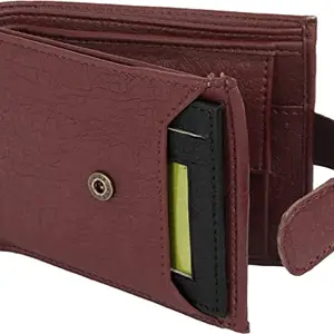WILD EDGE Artificial Leather Dark Brown Men's Wallet - Compact and Light Weight - Comes with a Black Detachable Card Holder and Button Closure - Color : Brown (Pack of 1)