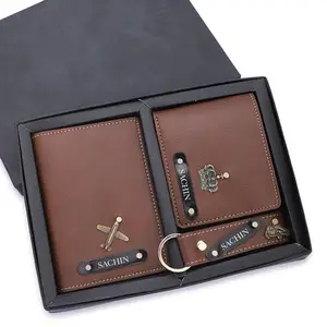 WALLETKART Customized Premium Leather Wallet Passport Cover and Keychain Combo for Men with Name & Charm | Perfect Personalised Gift Set Combo for Special Occasion. (TAN)