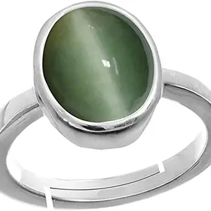 RRVGEM Natural Cat Eyes Stone Weight 7.00 Ratti Certified Unheated Untreatet Natural Cat Eyes Stone Ring Lehsunia Ketu Silver Plated Adjustable Ring Certified for Women's and Men's