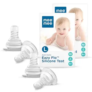 Mee Mee Anti-Colic Easy Flow Soft & Flexible Silicone Teat/Nipple for Babies, Ergonomic Shape with Leak Proof & BPA Free (Large - Pack of 4)