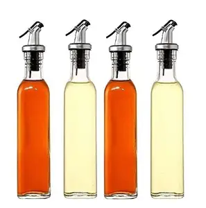 KREZON 4 Pcs Glass Oil Dispenser Bottle for Kitchen| Vinegar Dispenser, BPA Free, Salad Dressing Cruet Glass Bottle Olive Oil Bottles Dispenser (500ml,Pack of 4)