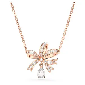 Swarovski Volta Necklace, Bow, Small, White, Rose Gold-Tone Plated For Womens