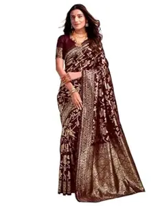 Shasmi Women's Banarasi Saree Pure Kanjivaram Silk Saree Soft new ladies 2026 Design Wear Pattu Sarees Latest Cotton Party Sari collections With Blouse Piece for Wedding sadi (SAM PARI S-7)