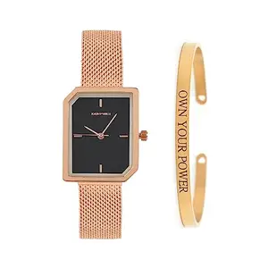 Joker & Witch Stainless Steel Women Candace Rosegold Analog Watch Bracelet Stack, Black Dial, Rose Gold Band