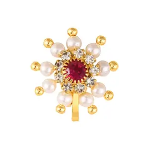 VFJ VIGHNAHARTA FASHION JEWELLERY Vighnaharta Gold Plated with Pearl CZ and Artificial stone Clip-on Maharashtrian Nath Nathiya./ Nose Pin valentine day gift valentineday gift for her gift for him gift for women gift for women {VFJ1192NTH-Clipon-Red}
