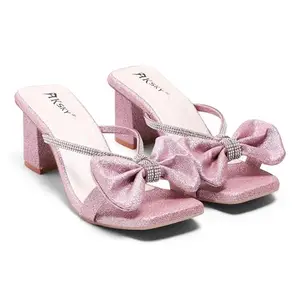 AK SKY Embellished Rhinestone Bow Detailing Block Heels for Women & Girls – Elegant and Comfortable Heels for Every Occasion (Pink, UK Footwear Size System, Adult, Women, Numeric, Medium, 7)
