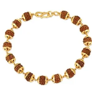 Blustone Panchmukhi Rudraksha Bracelet Original in Pure Gold Plated Rudraksha Beads Braclelets Lab Certified Original 5 Mukhi Rudraksh Bracelet in Gold Plated