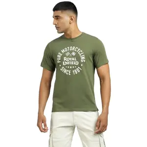 Royal Enfield Pure Motorcycling | Bold 'Pure Motorcycling Since 1901' Typography with Vintage Appeal Reflective Branding on The Back | Style: Crewneck | Regular fit Olive L